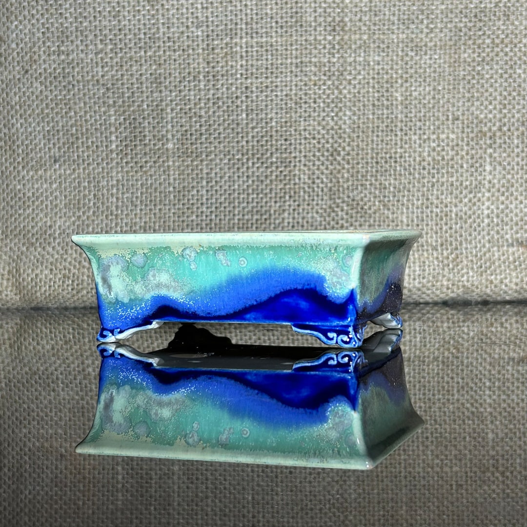 Handmade Glazed Ceramic Bonsai Pot: Unique 3-layer Color (4x3x1.4 ...