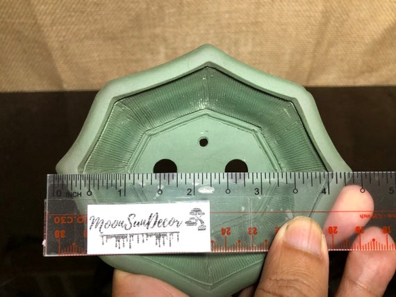 手作り八角陶器盆栽鉢：モスグリーン、4インチ小品サイズ - Etsy 日本