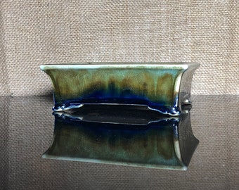 Handmade Ceramic Bonsai Pot: Glazed Wave Design (5.5" x 4.2" x 1.9")