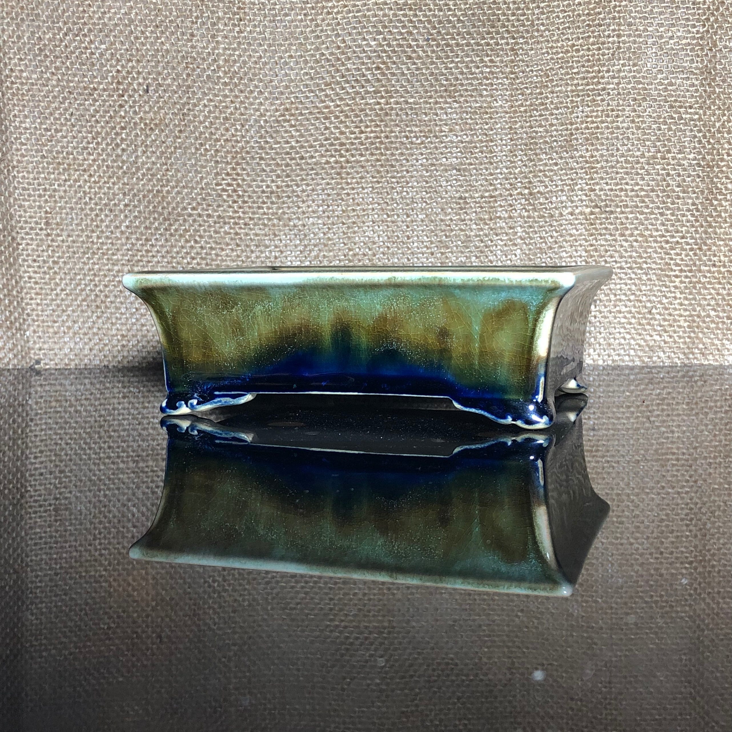 陶器 鉢 植木鉢 盆栽鉢 釉薬 手作り陶器盆栽鉢：釉薬をかけた波模様（5.5インチ x 4.2インチ x 1.9