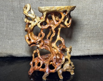 Houten standaard gemaakt van ambachtelijk, handgemaakte sculptuur, kernhout, prachtige houtnerf, interieur, wortelstandaard maat 8,5"
