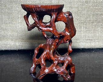 Handgemaakte ambachtelijke houten wortelstandaard: display in Aziatische stijl, 5"