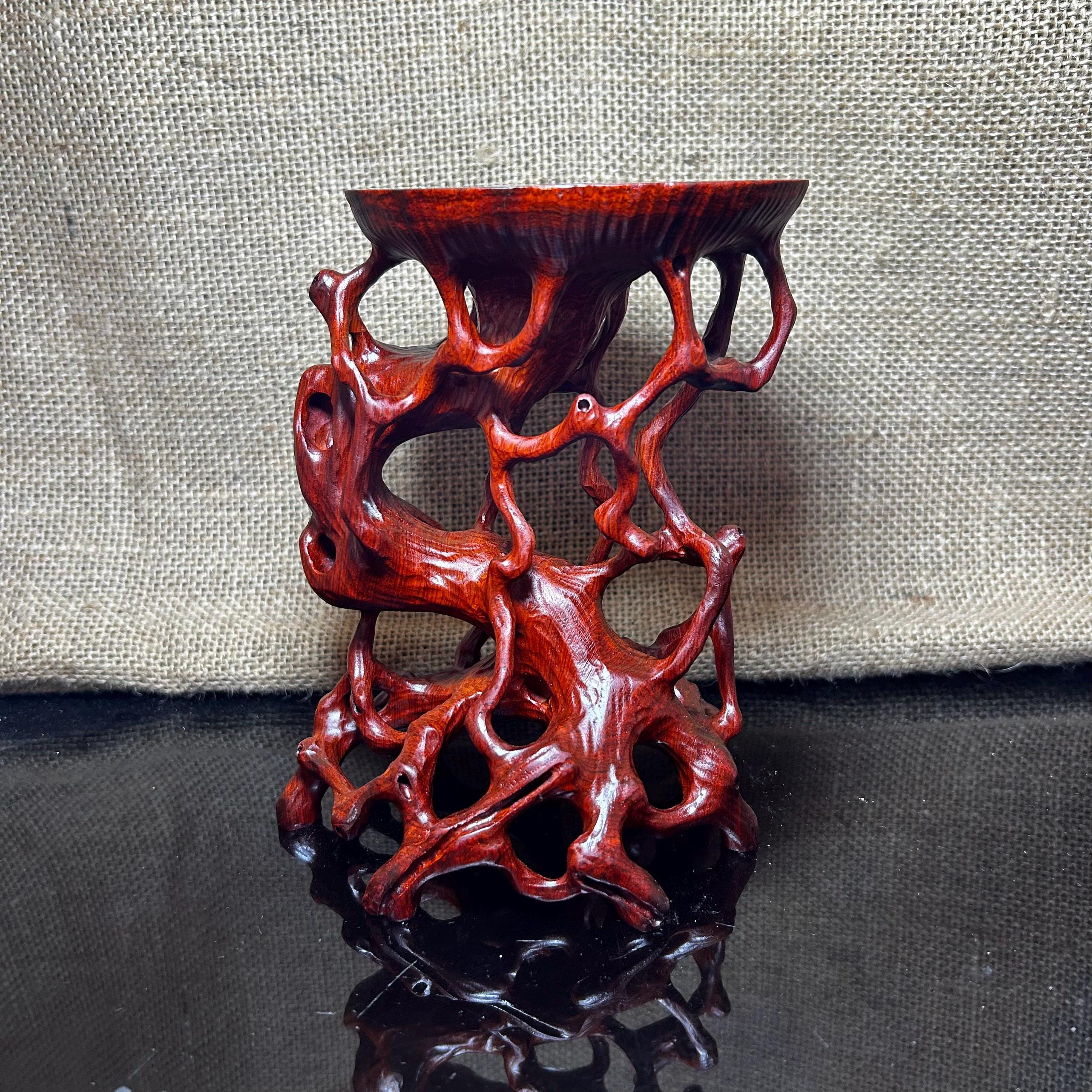 Wooden Stand made of Padauk, handmade sculpture, core wood, beautiful wood grain, home decor, root stand size 6.5"