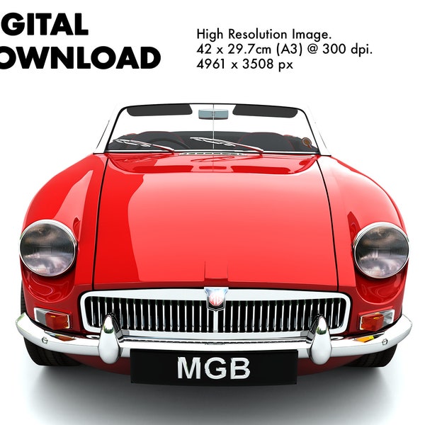 MGB Roadster Car Poster Illustration to Print Wall Art. Classic British Sports Car. Home Office Art. Garage Poster.