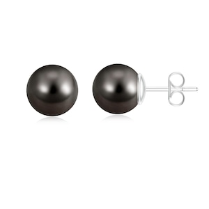 Tahitian Pearl Stud Earrings 6,8,10mm, Black Pearl Studs June Birthstone, 925 Solid Silver Stud, Pearl Balls Studs, Solitaire Pearl Studs