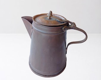 Antique Handmade Copper Jug | Rural Teapot | Rustic Copper Pitcher | Vintage Country Kitchen