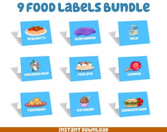 Lot de 9 étiquettes alimentaires bleues | chien bleu | Téléchargement numérique