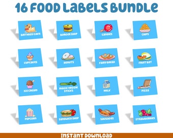 Lot de 16 étiquettes alimentaires bleues | chien bleu | Téléchargement numérique