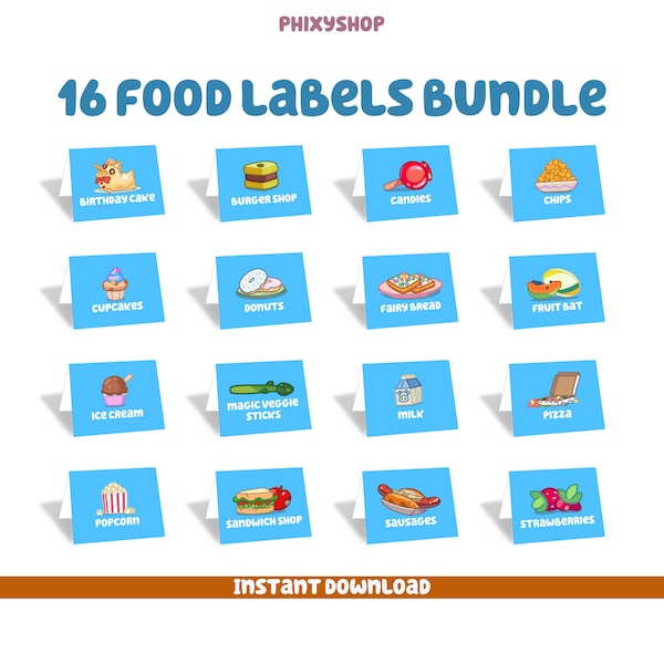 16 Blue Food Labels Bundle | Blue Dog | Digital Download