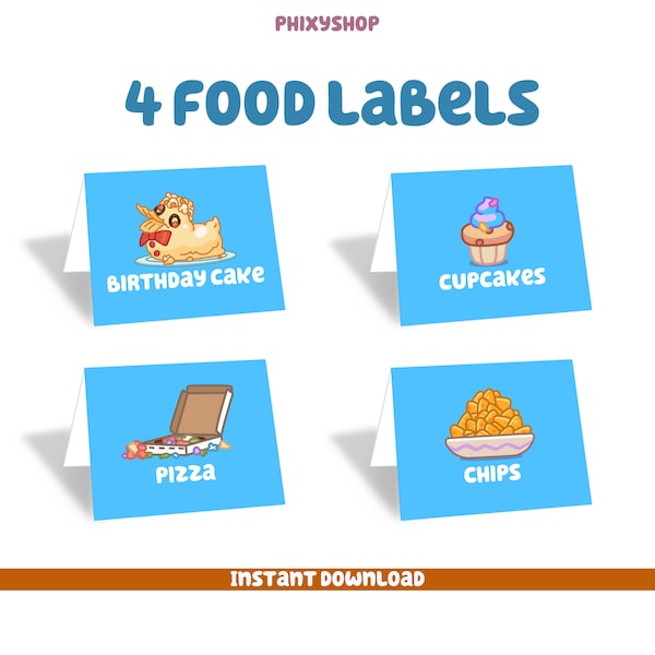 4 Blue Food Labels Bundle | Blue Dog | Digital Download