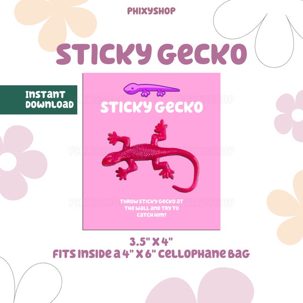 Pink Sticky Gecko | Party Favors | Blue Dog | Digital Download