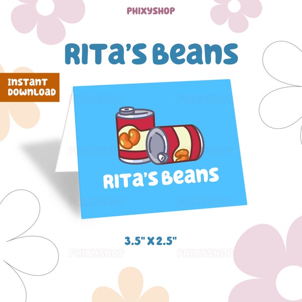 Blue Rita's Beans Food Label | Blue Dog | Digital Download