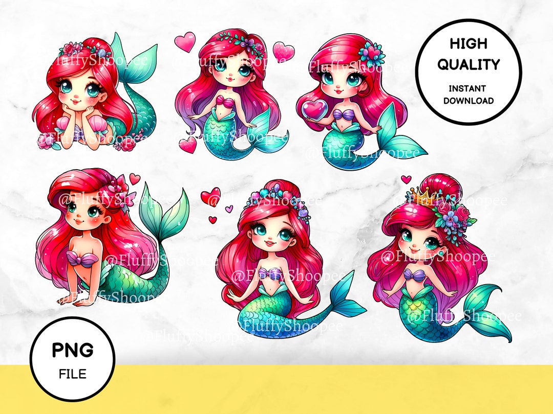 Cute Bundle of Cartoon Princess PNG Lovely Digital Graphics Drawing ...