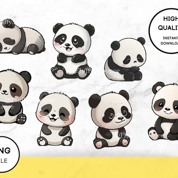 Sweet Bundle of Happy, Sad, Sleeping Panda PNG - Animal de dessin animé mignon numérique - Fond transparent