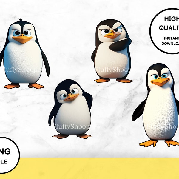 Leuke set pinguïns karakters PNG - Cartoon cliparts PNG - transparante achtergrondstickers klaar om af te drukken - afdrukbaar bestand - direct downloaden