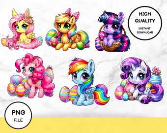 Cute Set Of Spring Time Little Pony PNG - Digital Cartoon Ponies Characters - Instant Download, Transparent Cutting File - Printable File