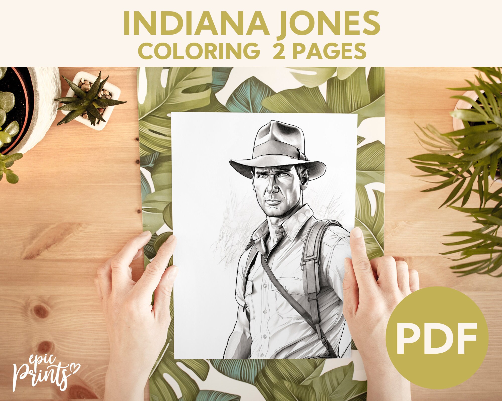 Grayscale Indiana Jones Coloring Page for Adults Printable - Etsy