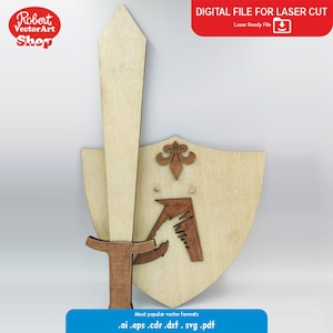 Archivo de espada y escudo romano, vector de corte láser svg dxf, ai, cdr, eps SVG Bundle Vector dibujo, espada de madera enrutador CNC, archivo de corte CNC
