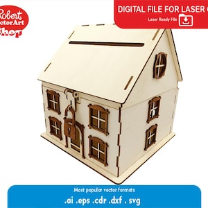 Bruiloft kaartdoos met sleuf, huis geschenkdoos, lasersnijden gravure svg dfx cdr pdf ai eps Glowforge laserbestanden