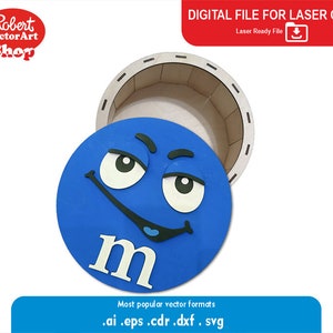 Ronde m&m-vormige geschenkdoos digitale laserbestanden - cdr, dxf, svg, ai, eps, pdf-bestanden, lasersnijdende vectorplannen, Instant download, lasercut