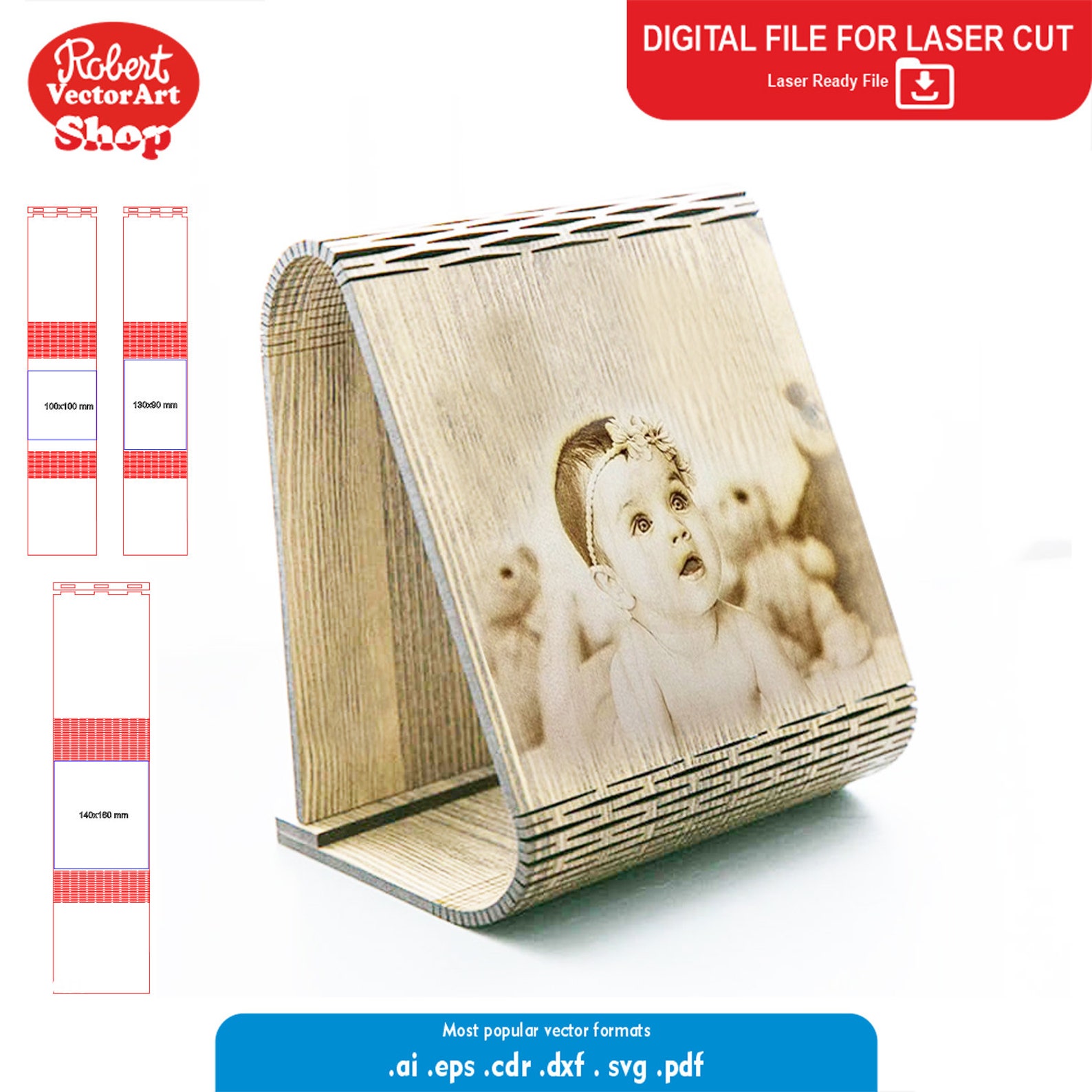 Set of 3 Curved Photo Frame Templates for Laser Cutting Engraving Svg