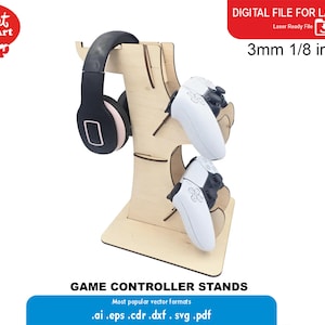 Controller Stand & Headphone Holder Laser Cut Files - Controller Holder With Headphone Stand Svg, DXF, PDF, CDR Files - Glowforge, Lightburn