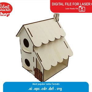File della casa degli uccelli tagliati al laser Modello laser vettoriale della casa degli uccelli Scatola di nidificazione file di taglio laser cdr,svg, dfx, pdf,ai template Gfg Bird Box Plans