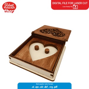 レーザーカット装飾結婚指輪ボックスセット SVG テンプレート Glowforge pdf、cdr、dxf、ai、svg ジュエリーボックスパターン dxf cnc ベクトルデジタルファイル