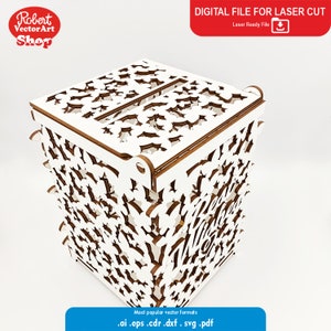 Laser cut wedding gift card box svg Wooden wedding money box vector laser template Wedding box for guests dxf cut plan pattern, glowforge