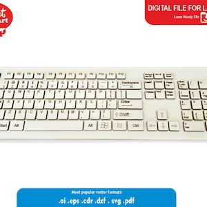 May include: A digital file for laser cutting a wooden keyboard. The file includes the design for all the keys, including the function keys, number keys, and letter keys. The file is laser ready and can be used to create a unique and personalized keyboard.