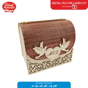 Caixa de cartão de casamento com slot, caixa de presente de casamento rústica, corte a laser, gravação, svg, dfx, cdr, pdf, ai, eps, arquivos a laser glowforge