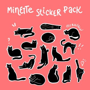 Lot de stickers Minette • Autocollants chats noir • Sticker animaux