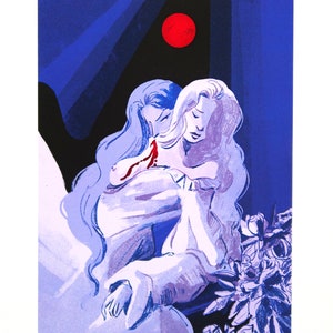 Vampiric love art print with red foil finish • Vampire illustration • Sapphic