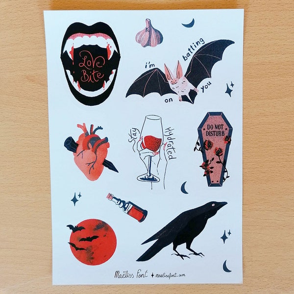 Vampire aesthetic • Vampire sticker • Goth stickers • Sticker sheet • Illustration • stationary • planner • Halloween stickers