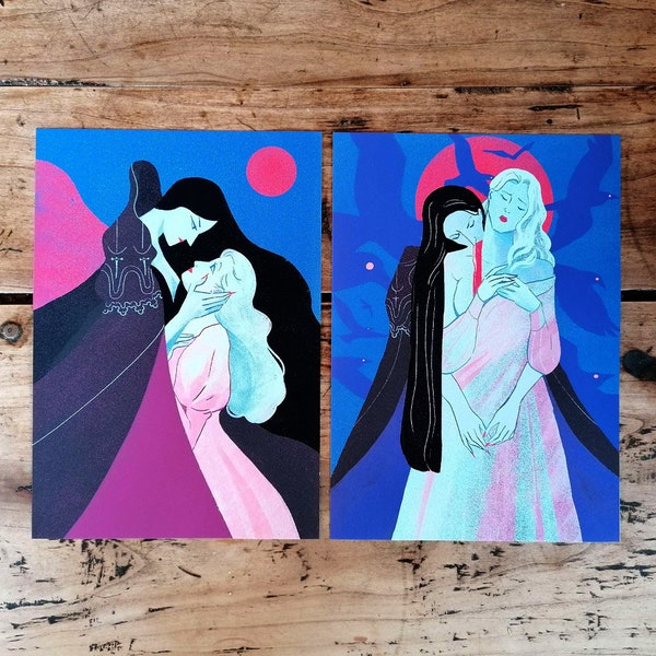 Vampires in love • Illustrations • Sapphic illustration • LGBT • Gothic art