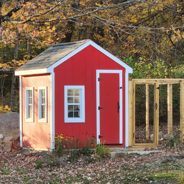 Barn/New England Style Chicken Coop (6' x 6') / Garden Shed Blueprint Plans & Guide