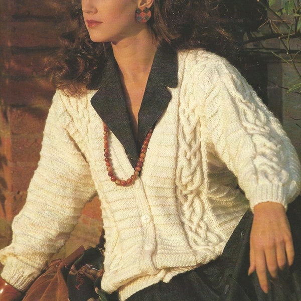 Lady's V-Neck Cardigan, Aran, 30-42" Chest, PDF Vintage Knitting Pattern, Instant Download!