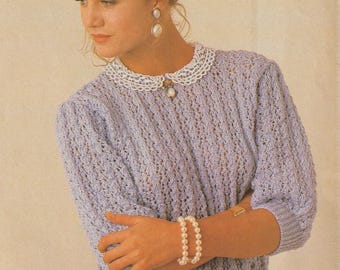 Vintage Ladies Sweater Knitting Pattern: DK Yarn, 32" - 40" Chest (PDF Download)