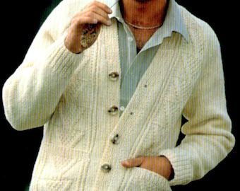 Vintage Men's Jacket Knitting Pattern: Aran, 38-50" Chest (PDF Download)