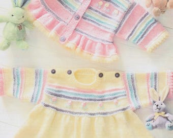 Vintage DK Knitting Pattern PDF: Baby Cardigan & Dress (12-24" Chest) (Instant Download!)