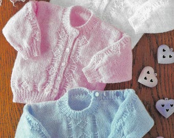 Vintage DK Knitting Pattern PDF: Premature/Baby Cardigans & Sweaters (14-22" Chest) (Instant Download!)