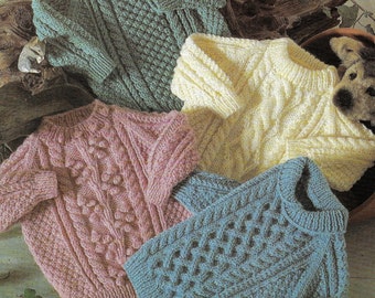 Child's Sweaters, Aran, 18-28" Chest, PDF Vintage Knitting Pattern, Instant Download!