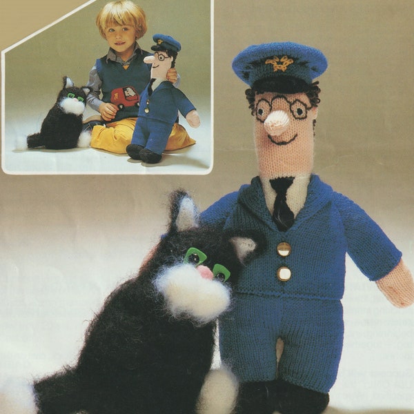 Postman Pat Doll & Cat, DK, 16" Height, PDF Vintage Knitting Pattern, Instant Download!