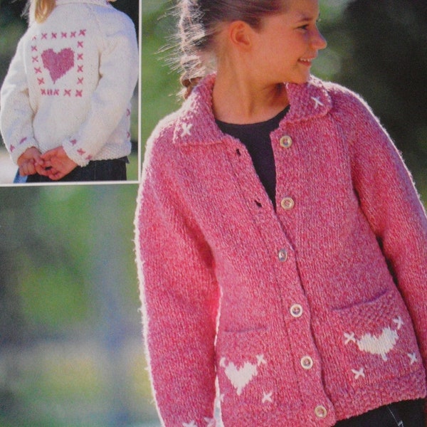 Child's Heart Motif Cardigan, Chunky, 22-30" Chest, PDF Vintage Knitting Pattern, Instant Download!