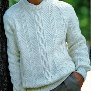 Vintage Men's Sweater Knitting Pattern: Aran, 32-48" Chest (PDF Download)