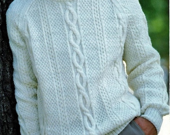 Vintage Men's Sweater Knitting Pattern: Aran, 32-48" Chest (PDF Download)