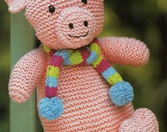 Piggy Toy, 10" Height, DK, Vintage Knitting Pattern PDF, Instant Download!
