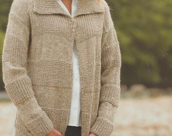 Vintage Women's Long Jacket Knitting Pattern: DK Yarn, 32" - 42" Chest (PDF Download)