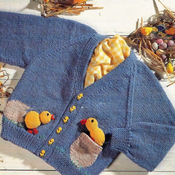 Toddler & Child Cardigan and Chick Toy, DK, 20-26" Chest, PDF Vintage Knitting Pattern, Instant Download!