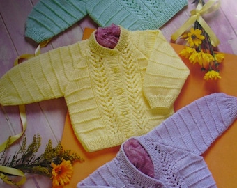 Vintage DK Knitting Pattern PDF: Baby Cardigans & Sweaters (12-22" Chest) (Instant Download!)